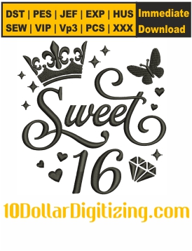 Sweet-16-Crown-Embroidery-Design